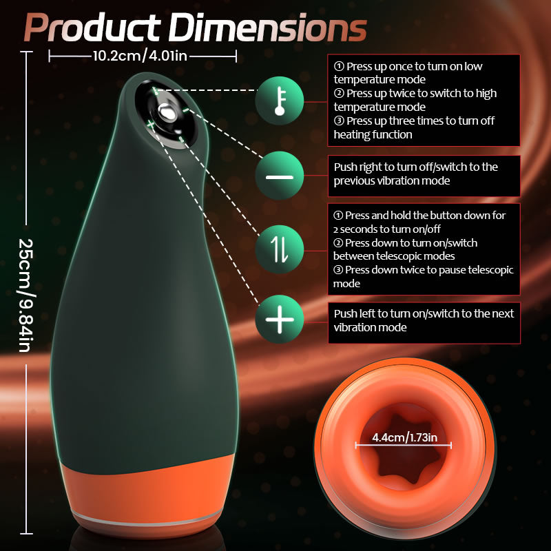 Warming - Simulates Oral Cavity Temperature Vibration and Telescopic 2-1 Male Stroker Masturbation Cup