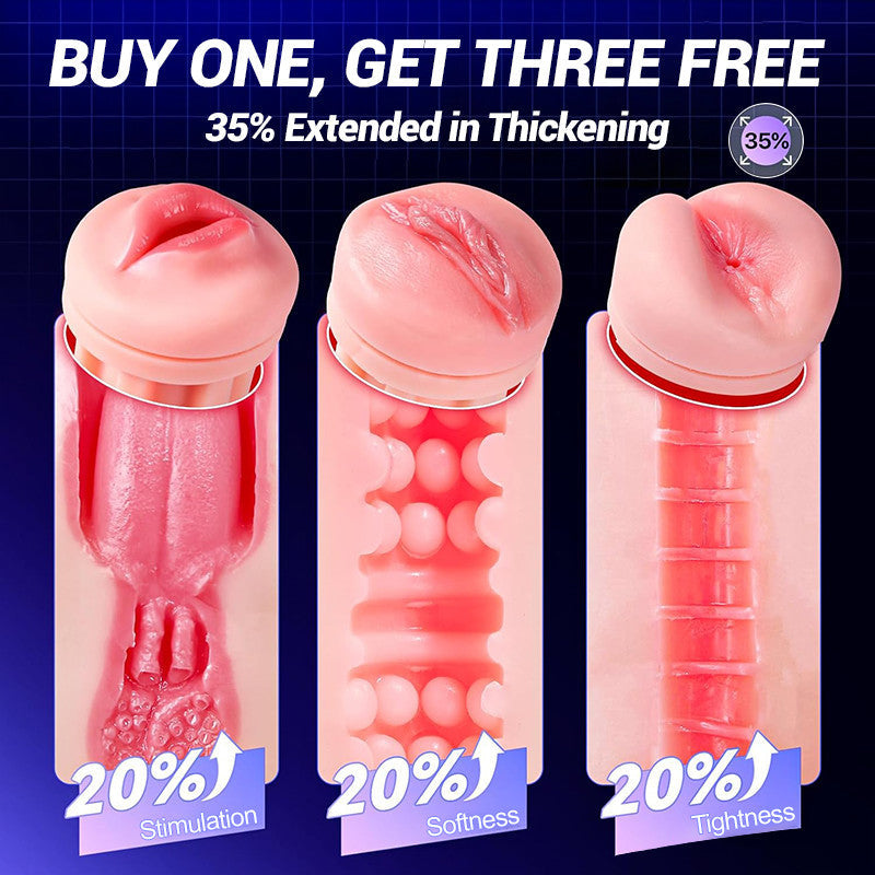 Daphne - 3 Sleeves Pocket Pussy Penis Pump with 9 Sucking & 9 Vibrating Male Stroker Masturbation Cup