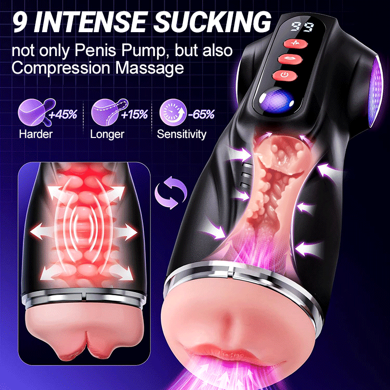 Daphne - 3 Sleeves Pocket Pussy Penis Pump with 9 Sucking & 9 Vibrating Male Stroker Masturbation Cup