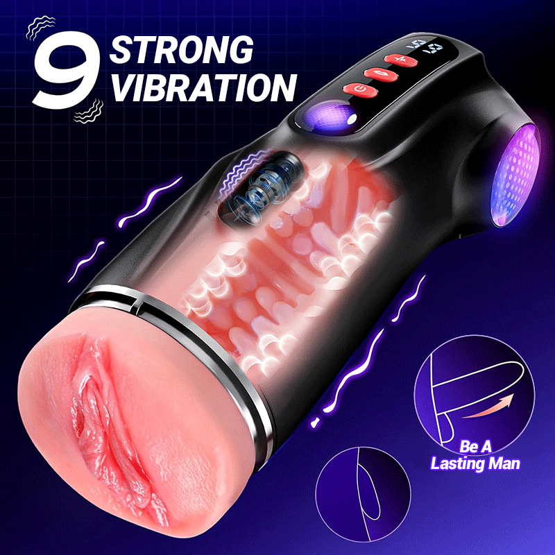 Daphne - 3 Sleeves Pocket Pussy Penis Pump with 9 Sucking & 9 Vibrating Male Stroker Masturbation Cup