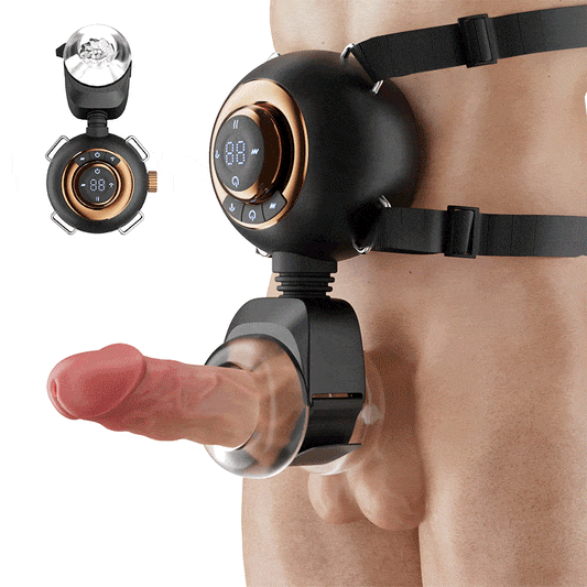 Hazel - 9 Vibration & Swing & Thrust Hands-Free Waist Strap-On Male Stroker Black Masturbation Cup