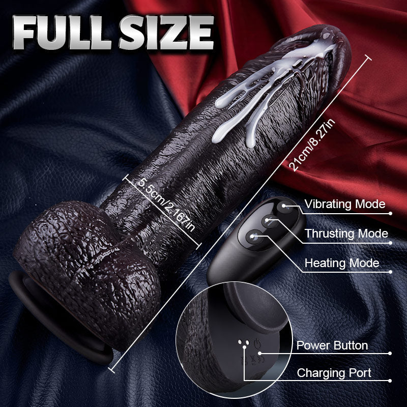 Kronos - 8.27'' Thick Black Thrusting Dildo with Heating, Intense Girth for Deep Filling Stretch Dildos