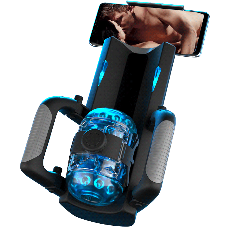 Venom - Long 12CM & 700 Strokes/Min Telescopic Adjustable Tightness Phone Stand Automatic Male Stroker Black Masturbation Cup