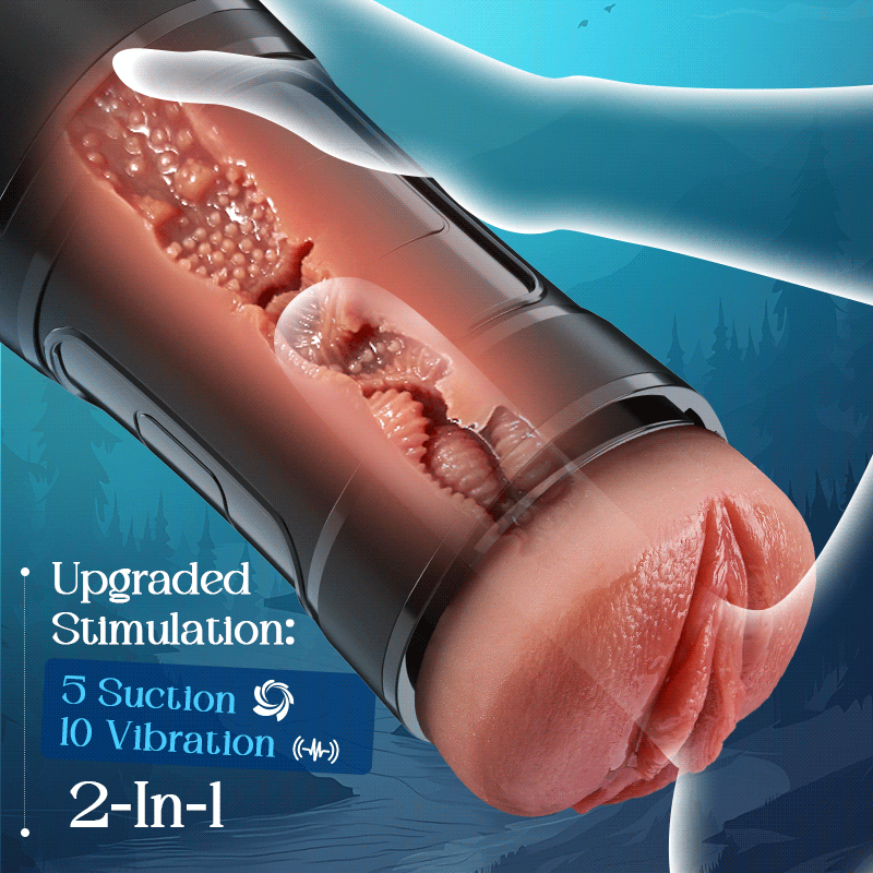 Challenger - 5 Suction 10 Vibration Male Masturbation Multi-Speed Adjustable Realistic TPE Sleeve IPX7 Waterproof Stroker Black Masturbation Cup