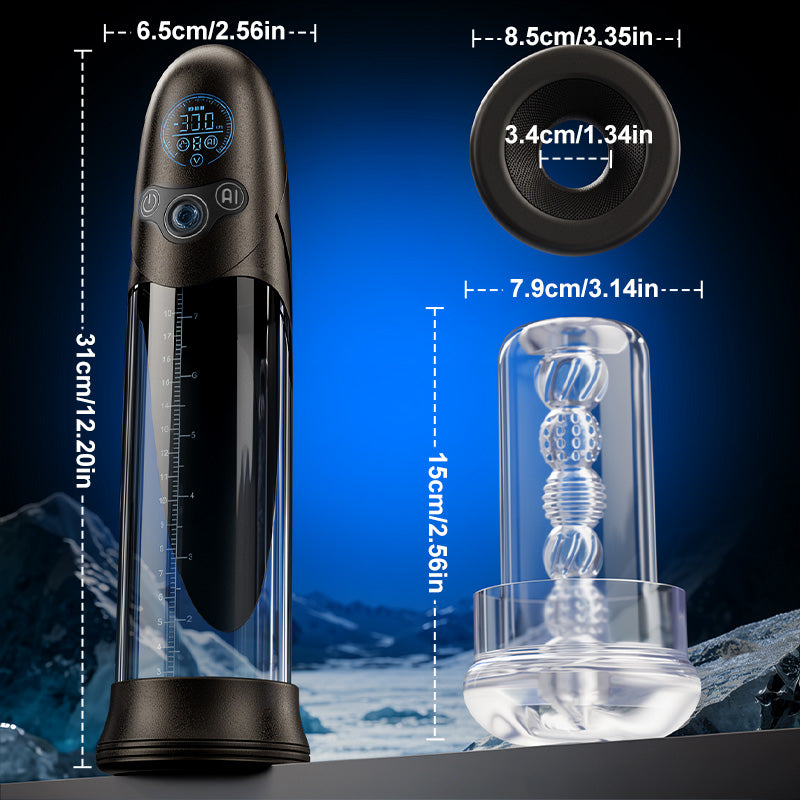 BathFun Pro - AI Pressure-Controlled 9 Vacuum Training LCD Real-Time Pressure Display 58dB Penis Pump Penis Pumps