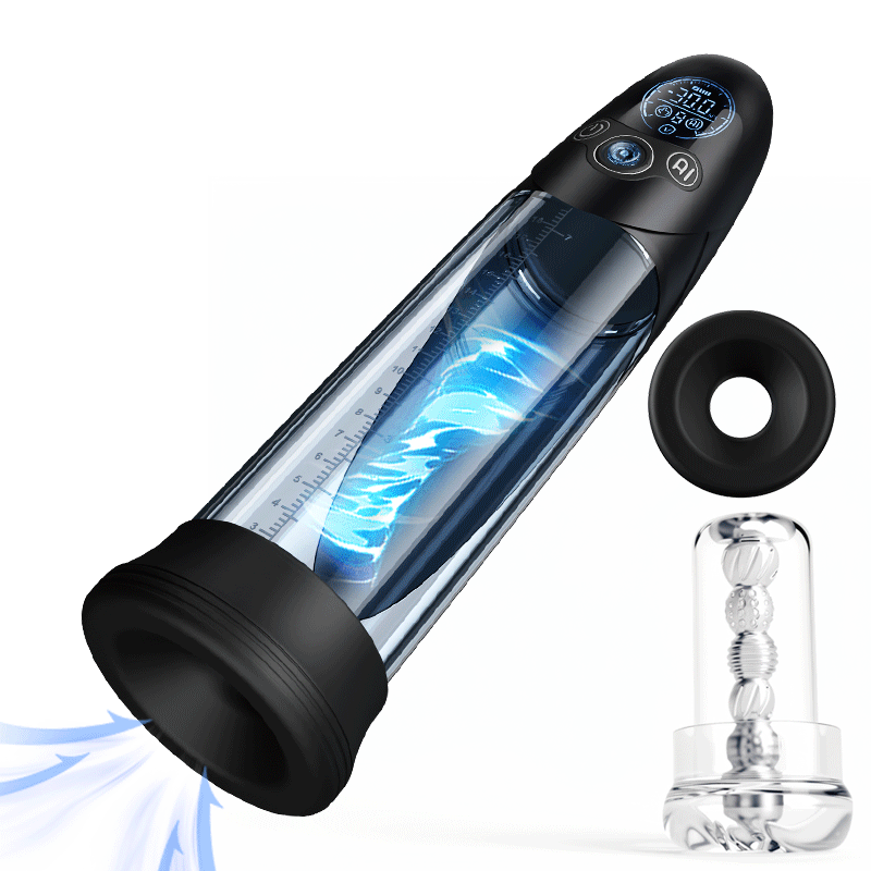 BathFun Pro - AI Pressure-Controlled 9 Vacuum Training LCD Real-Time Pressure Display 58dB Penis Pump Black Penis Pumps
