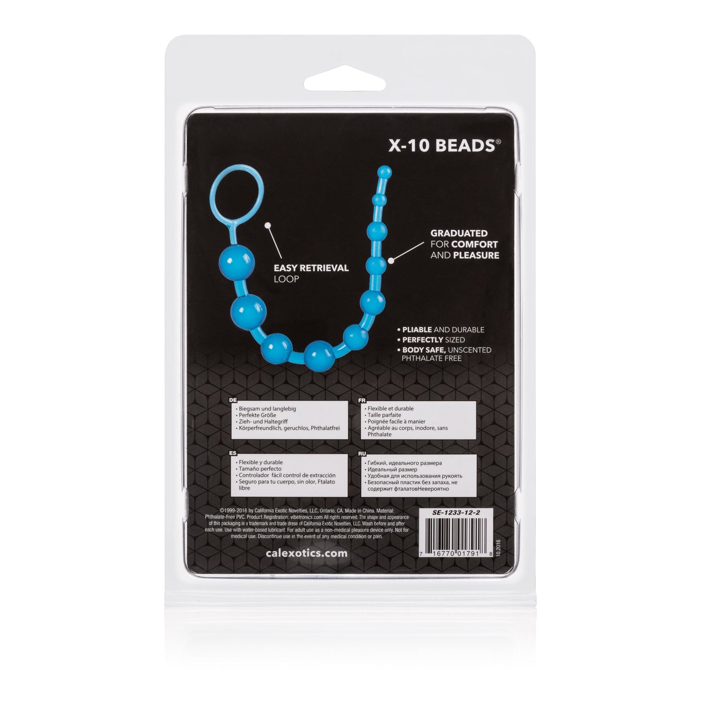 X-10 Blue Graduated Anal Beads with 10 Pliable Jelly Balls and Easy Retrieval Loop
