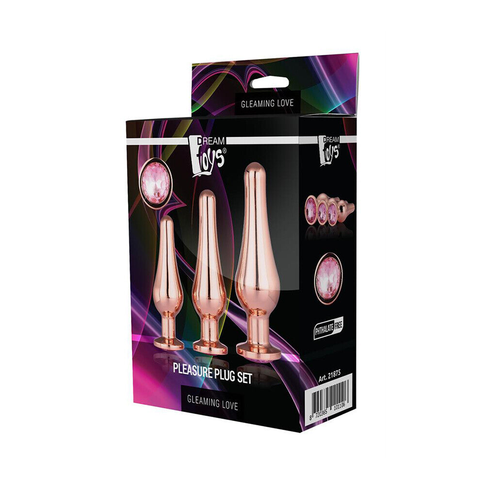 Gleaming Rose Gold Butt Plug Set Luxury Conical Gems