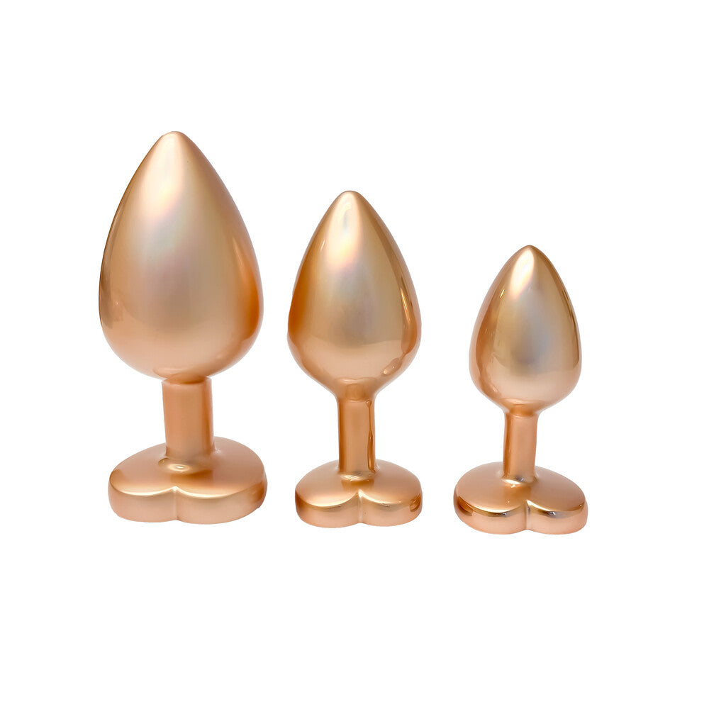 Gleaming Love Pearl Gold Set – 3 Size Aluminium Jewel Butt Plugs