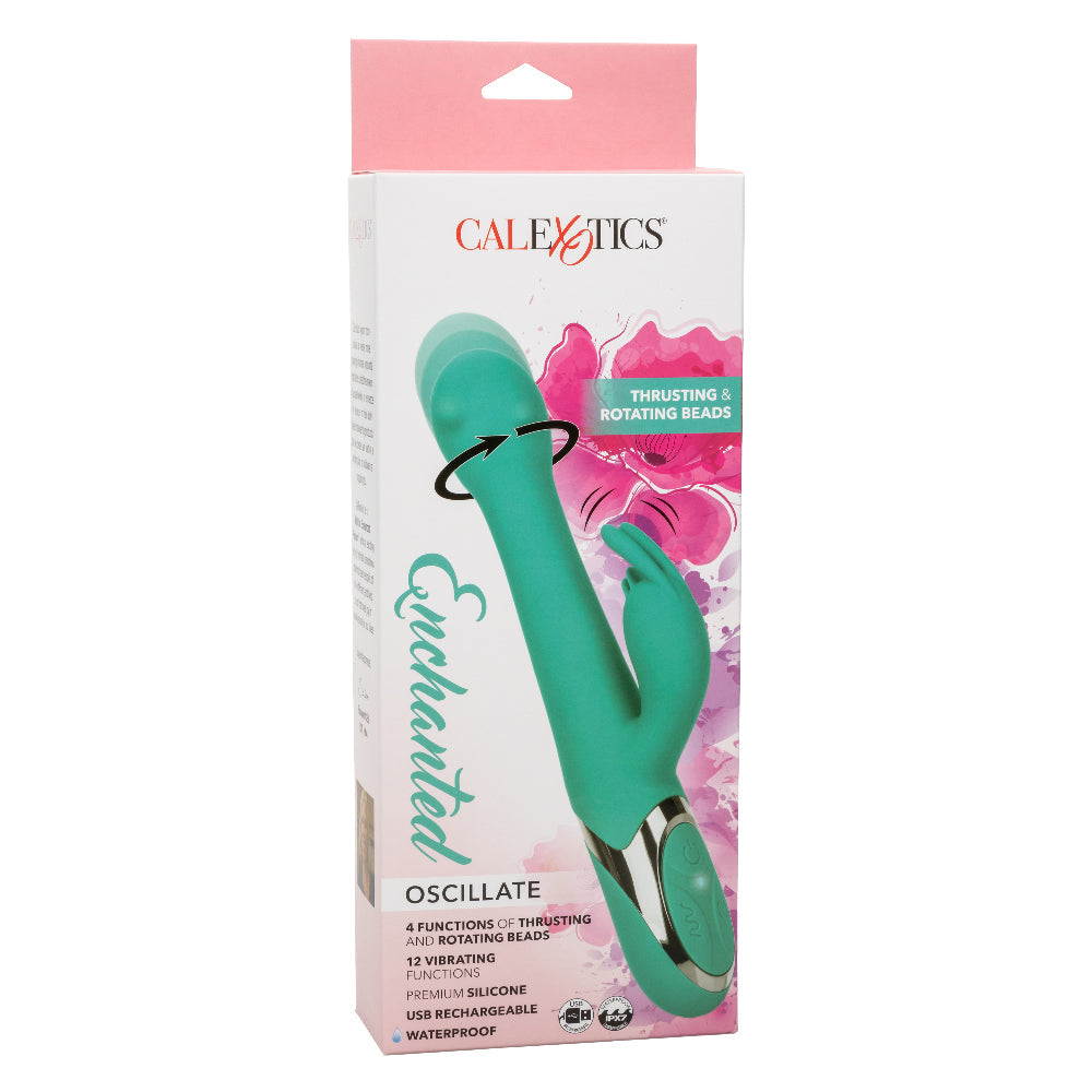 CalExotics Enchanted Oscillate Teal with Thrusting and Rotating, Rechargeable, Waterproof Silicone, 8.5 Inches