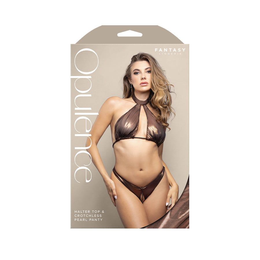 Opulence Halter Top and Crotchless Pearl Panty Set – Lingerie M/L