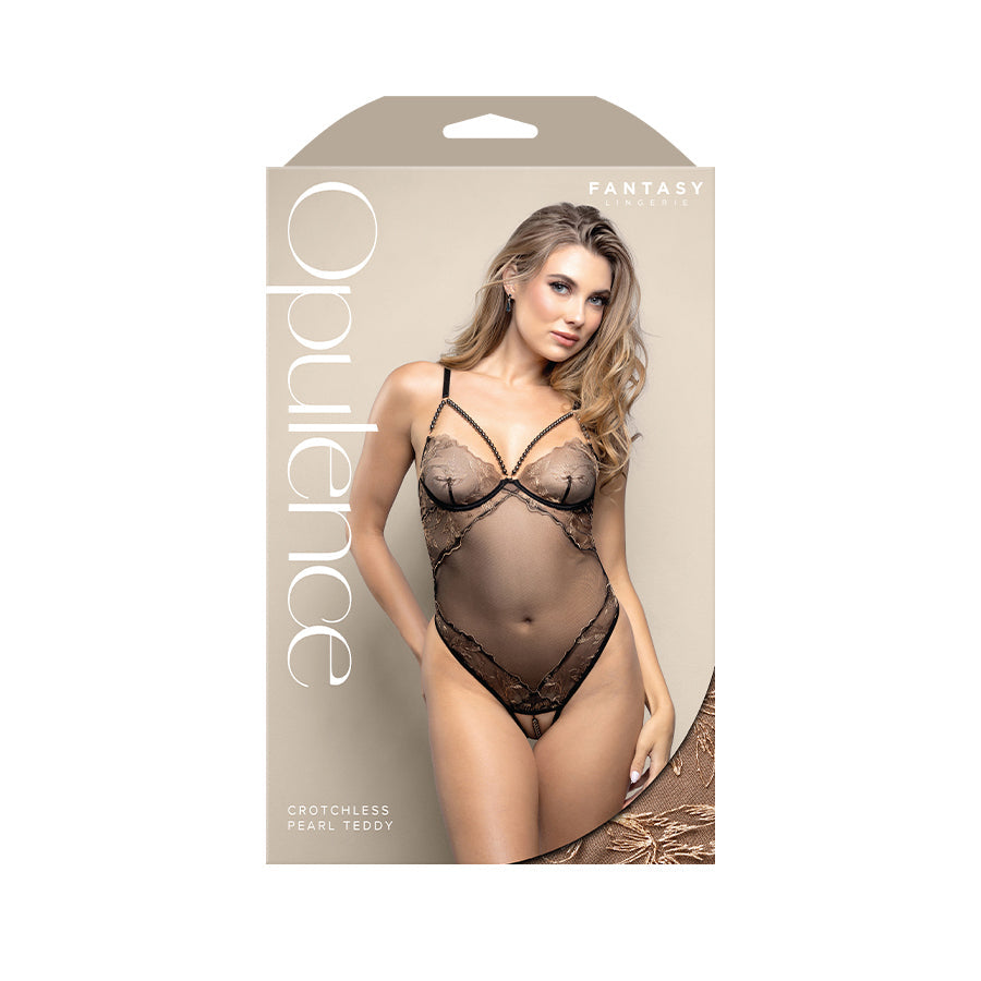 Opulence Crotchless Pearl Teddy – Mesh Lingerie M/L Size