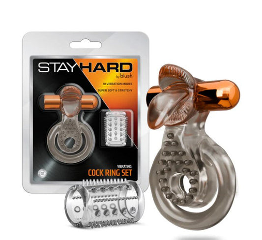 Stay Hard Vibrating Cock Ring Set with Textured Sleeve – Stamina Enhancer