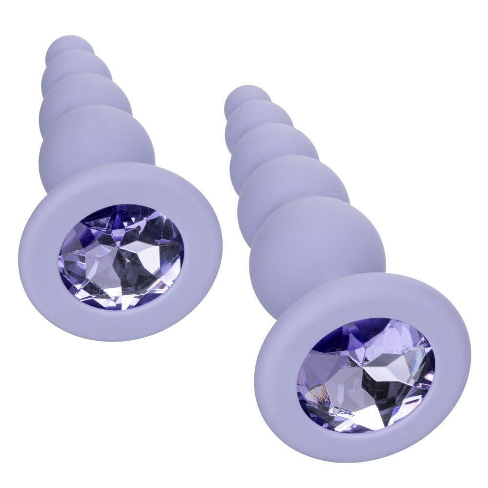 First Time Crystal Beaded Duo (Purple) – Beginner Beaded Anal Probe Set
