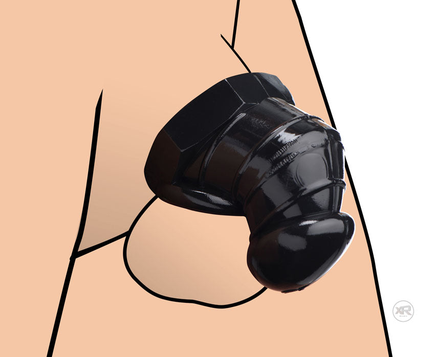 Master Series Detained Restrictive Chastity Cage (Black) – Rubber Chastity Device with Nubs