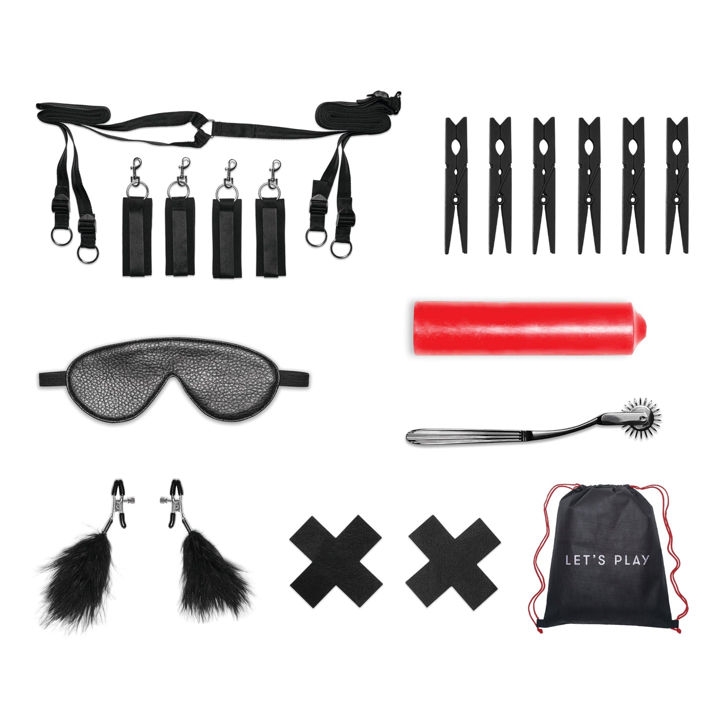 Lux Fetish Sensory Experience with Wartenberg Pinwheel 7-Piece Bedspreader Kit