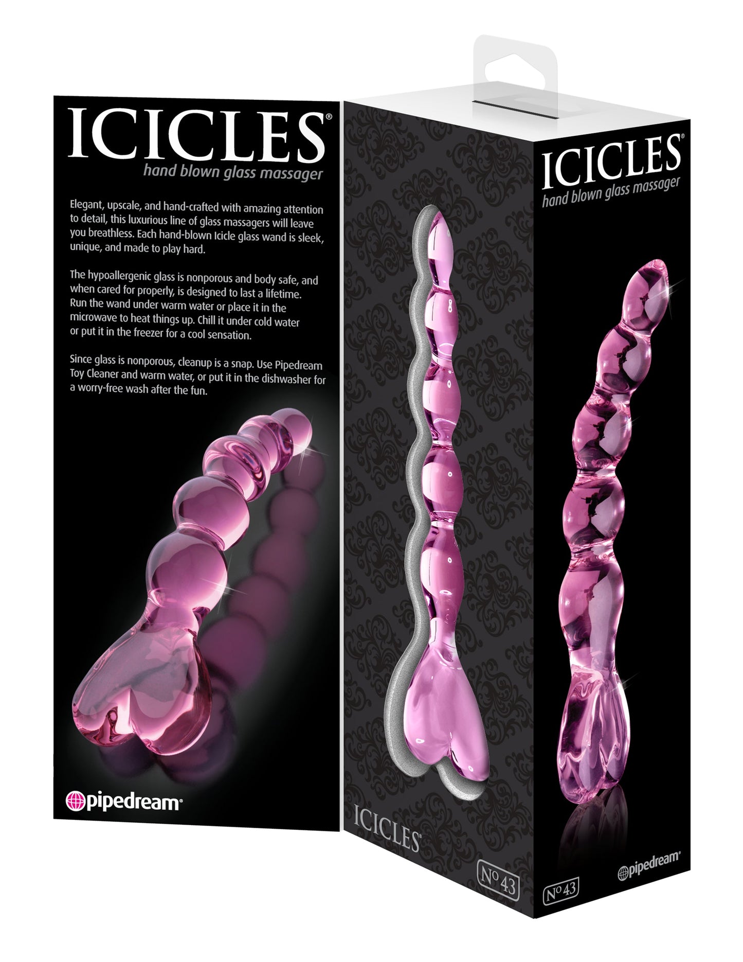 Icicles Pink Glass Massager with Heart Handle
