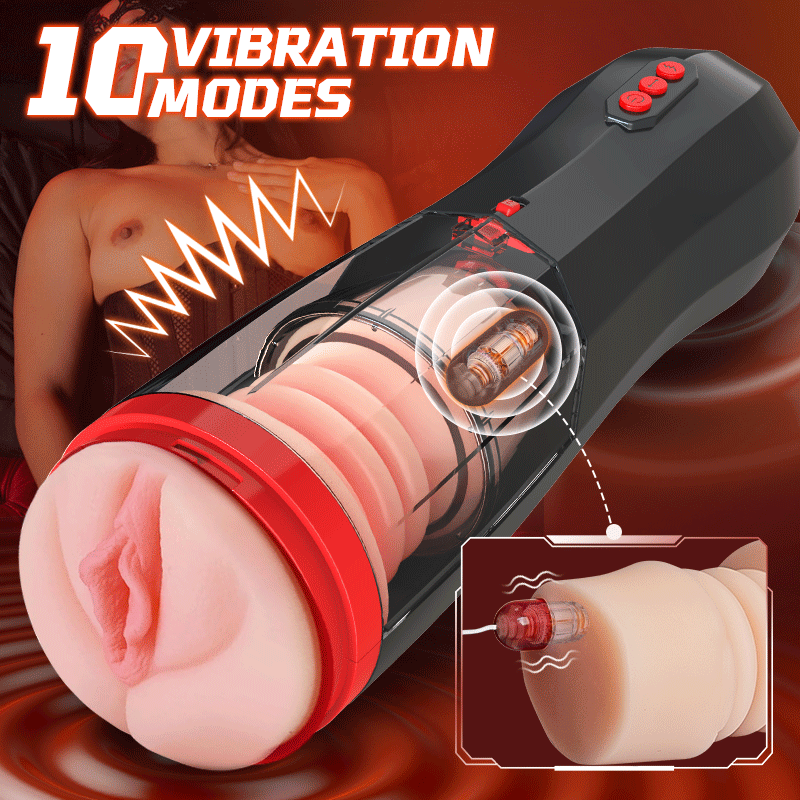 【Everted Fleshy Labia】ROKA - 5-in-1 Multifunctional Male Stroker with 5 Thrusting and Suction, 10 Vibration, and Transparent Removable Cover Masturbation Cup