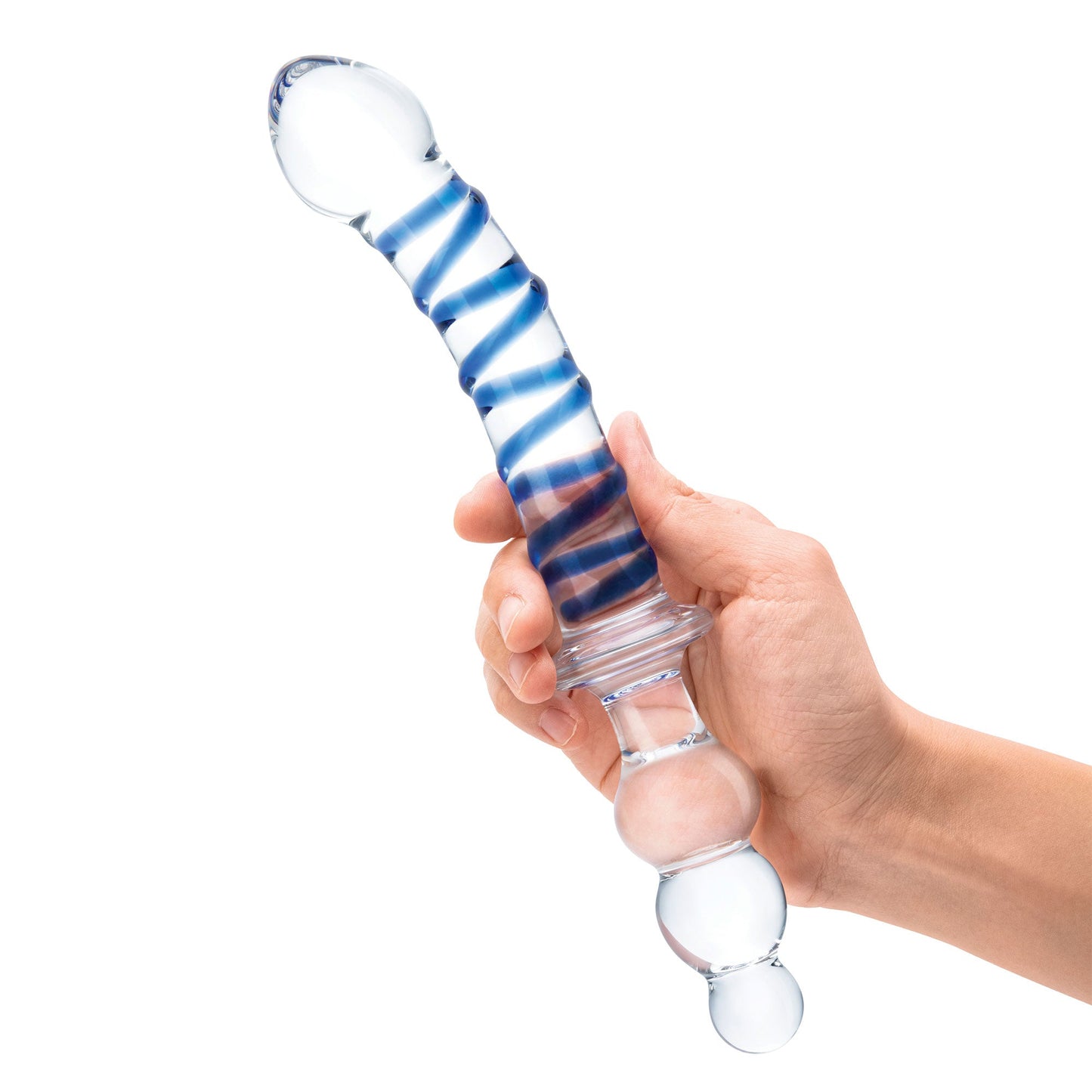 Glas 10 Inch Twister Dual-Ended Glass Dildo with Blue Spiral Design