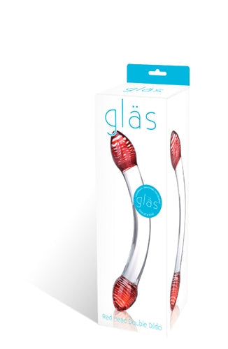 Glas 8 Inch Red Head Double Dildo Spiral Bulbous Glass Toy