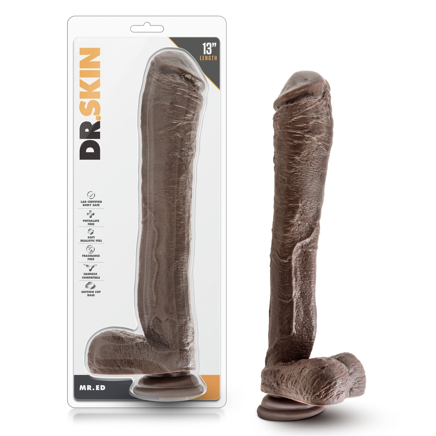 Dr. Skin Mr. Ed (Chocolate) – 13 Inch Realistic Dildo with Suction Cup
