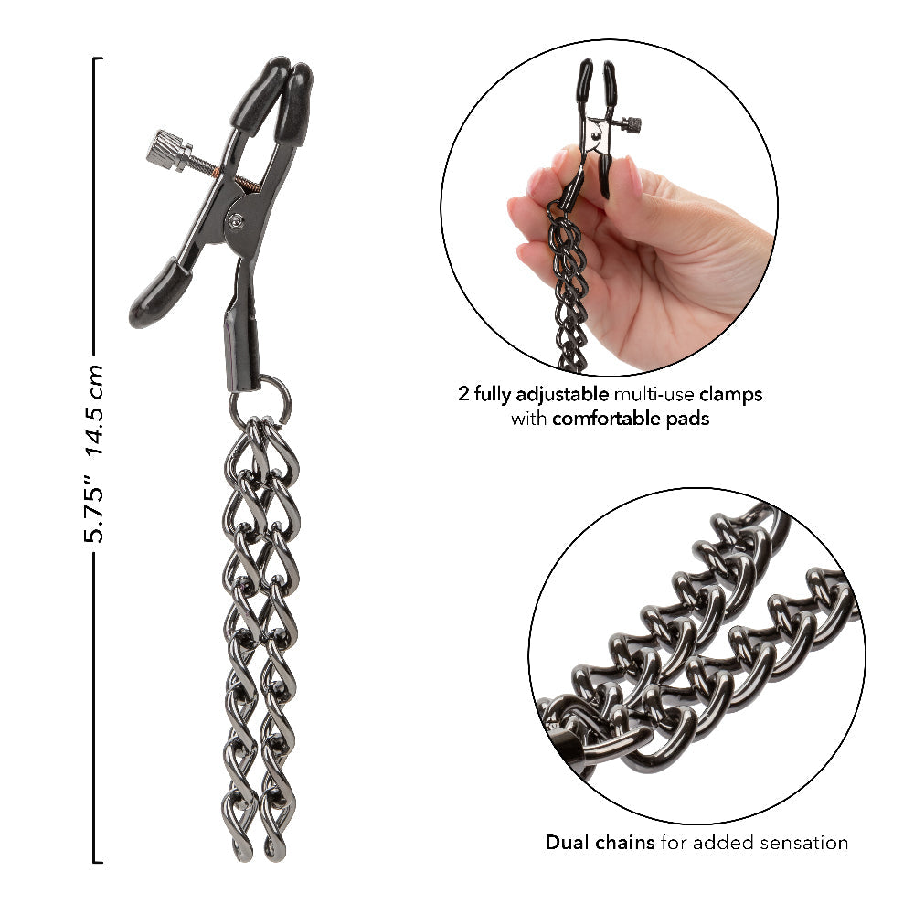 Euphoria Collection Black Chain Adjustable Nipple Clamps with Soft Pads