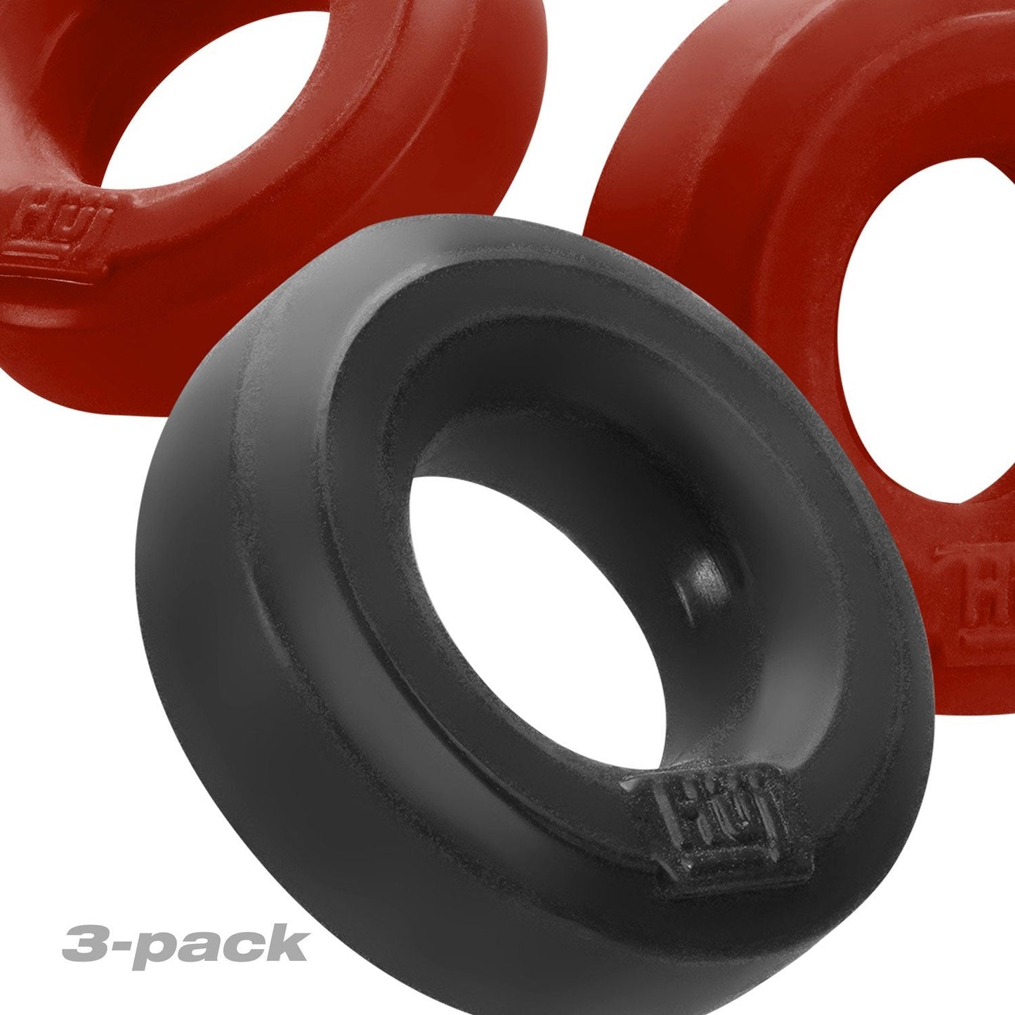 3 Piece Cock Rings by Hunky Junk in Red and Tar Ice