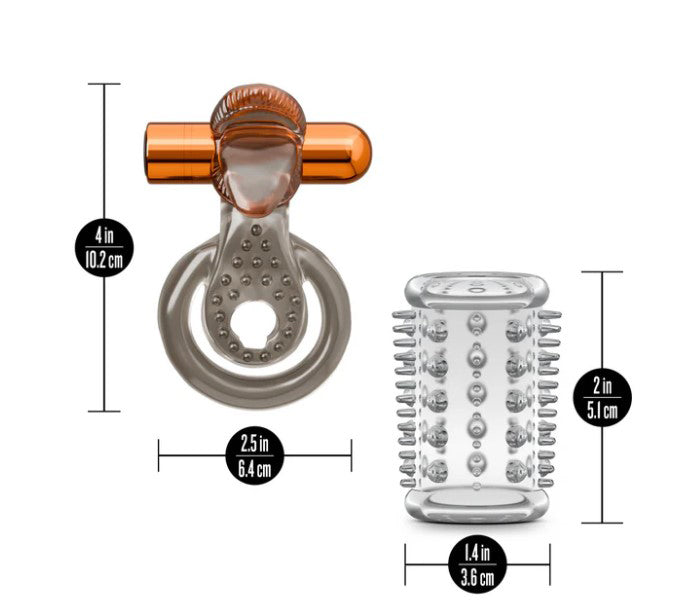 Stay Hard Vibrating Cock Ring Set with Textured Sleeve – Stamina Enhancer