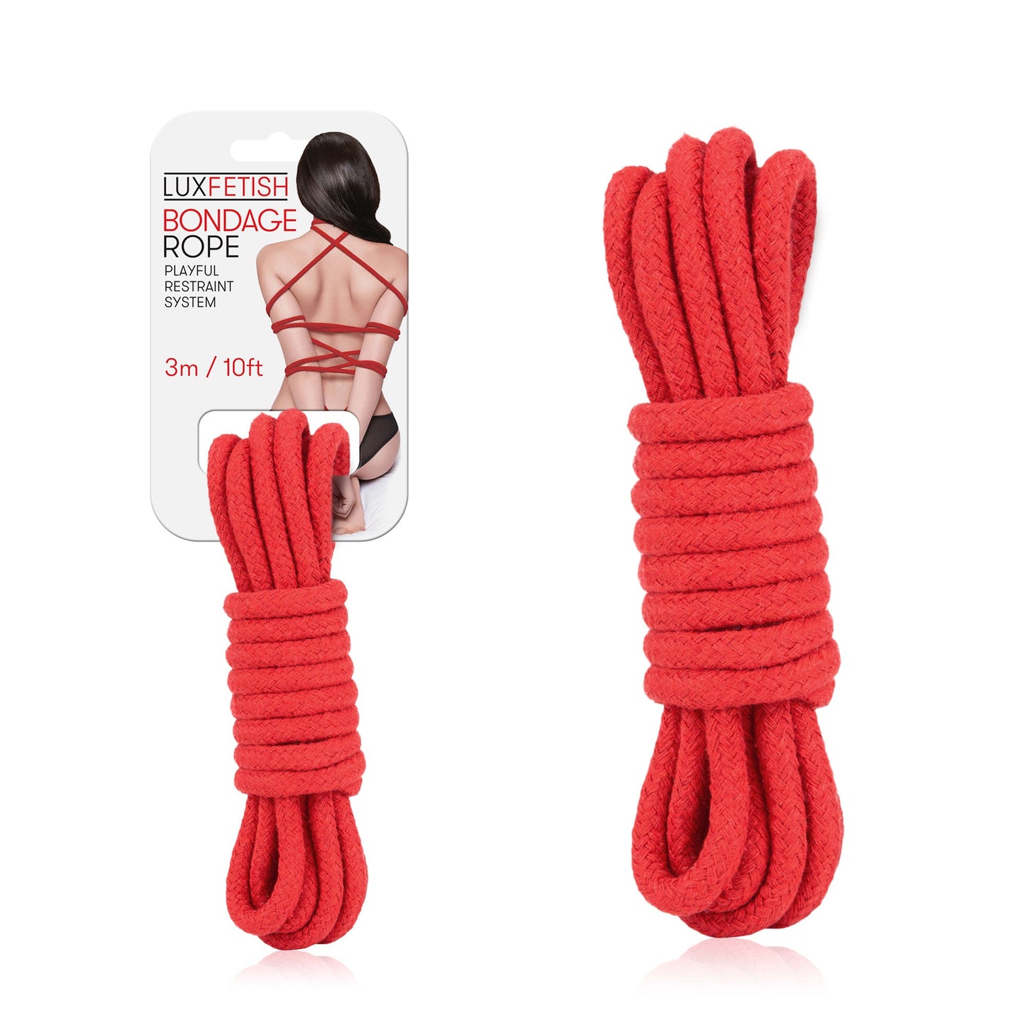 Lux Fetish Bondage Rope 3 Meter 10 Foot Soft Cotton Red Rope for BDSM and Shibari Kinbaku