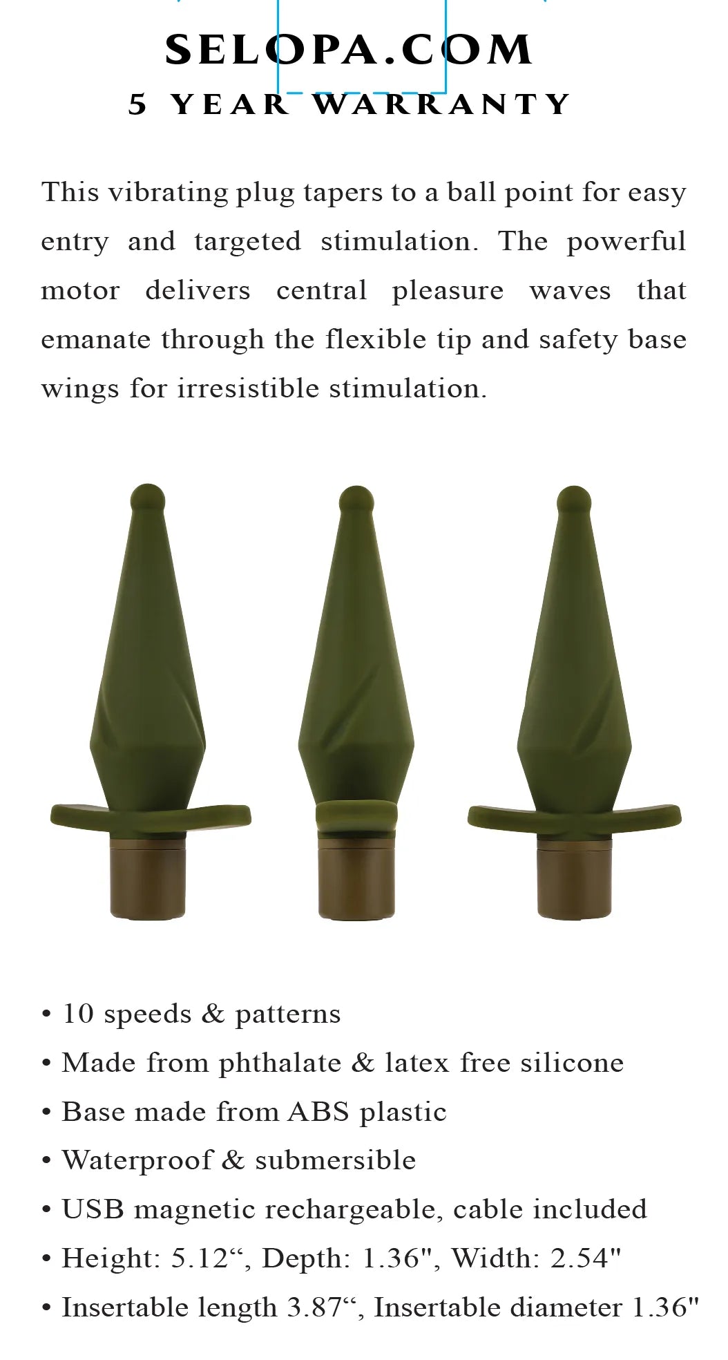 The Private (Green) – 5" Vibrating Butt Plug with 10 Speeds and Patterns