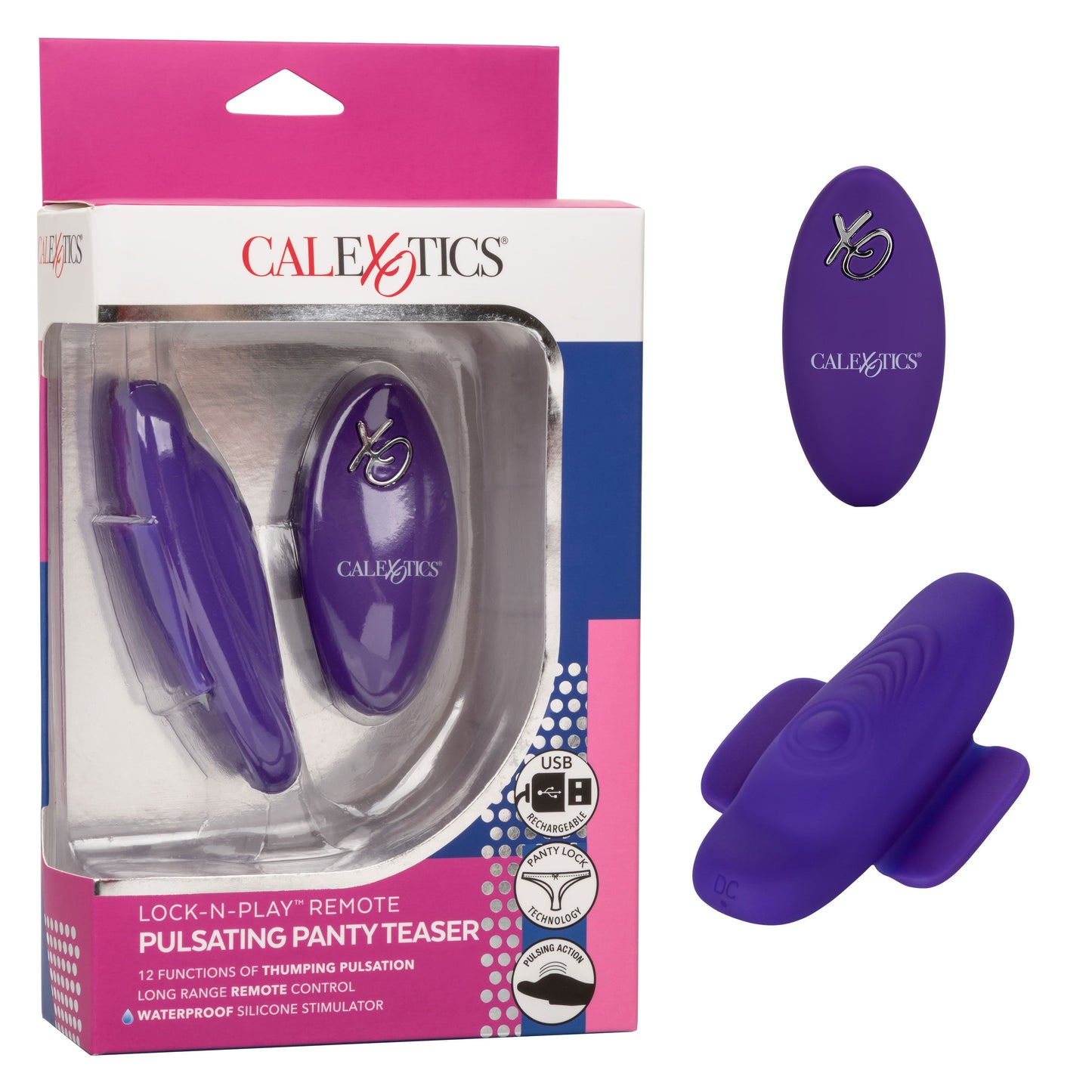 Lock-N-Play Remote Pulsating Panty Teaser Wireless Silicone Vibrator with Mini Remote Control in Purple