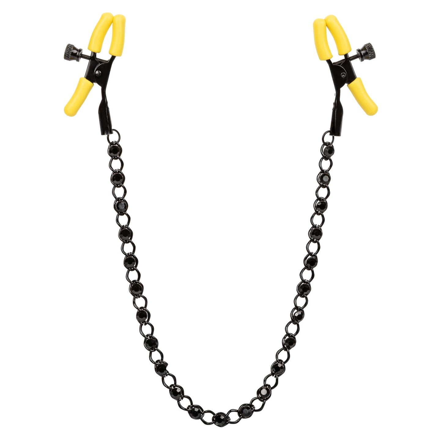 Boundless Nipple Teasers Adjustable Black Chain with Yellow Silicone Coated Clamps and Crystal Adornments