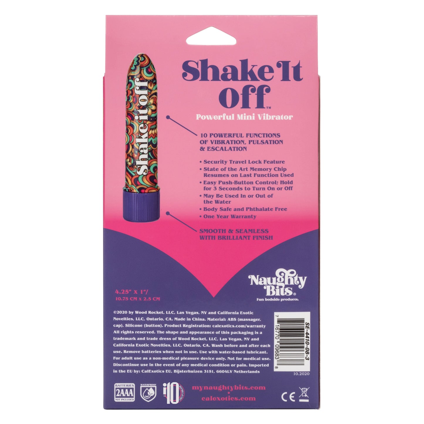 Naughty Bits Shake It Off Powerful Mini Vibrator 4.25 Inch Waterproof Colorful Design