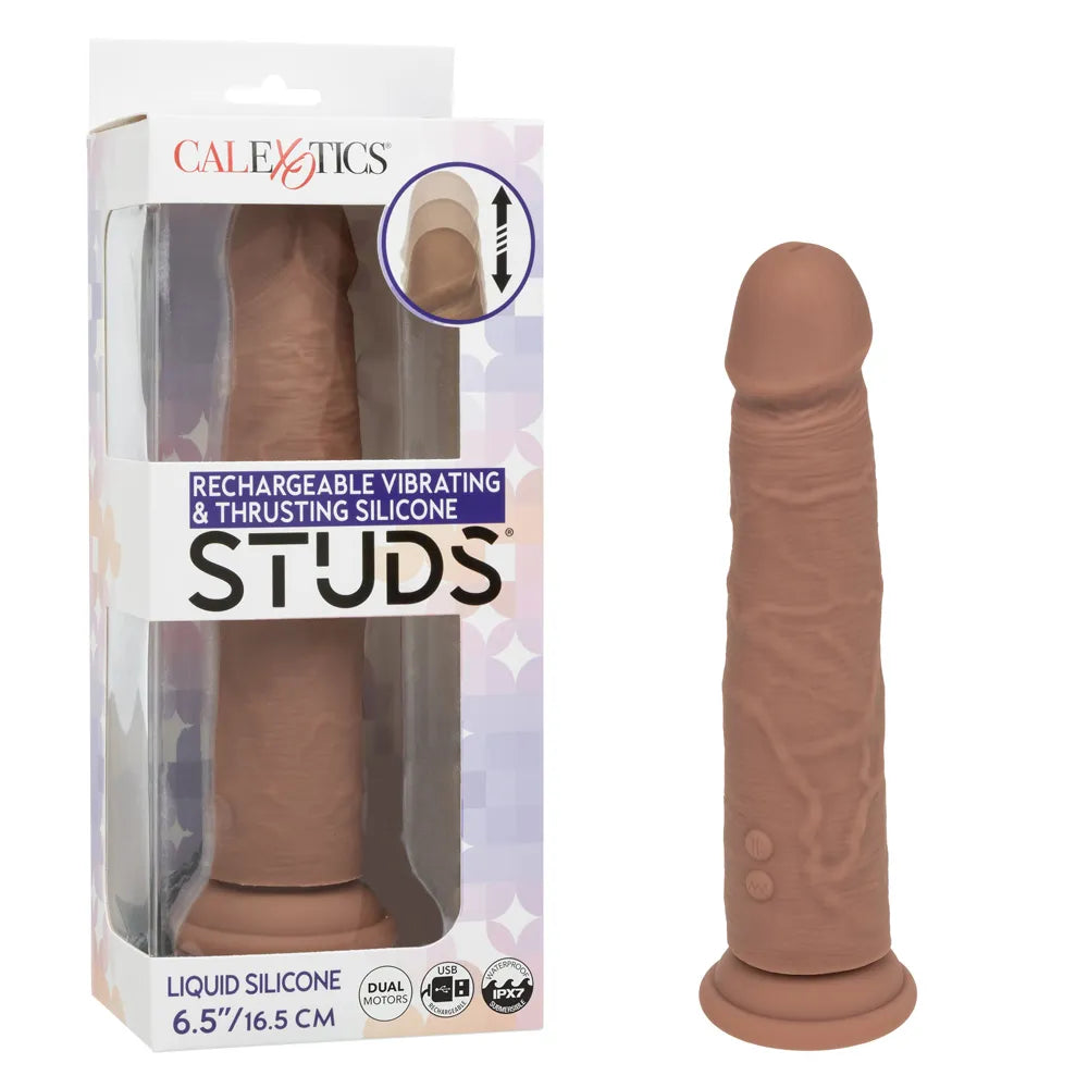 Rechargeable Vibrating and Thrusting Silicone Studs (Brown) – Dual Motor Vibrating Studs