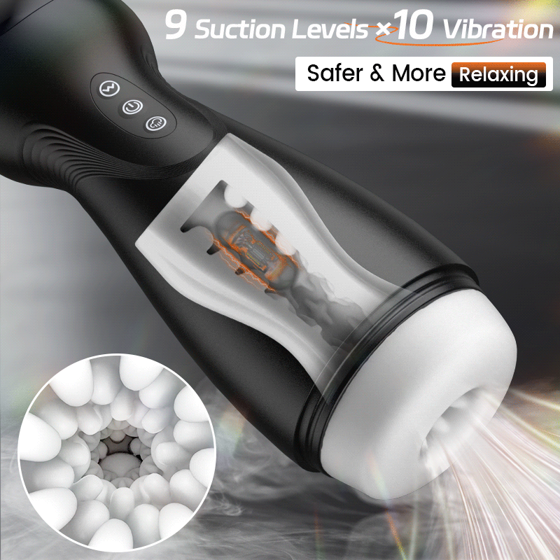 【#1 Choice】SolaceX - 9 Suction 10 Vibration Male Masturbator Automatic Strong Suction Soft TPE Realistic Texture Male Stroker Masturbator Masturbation Cup