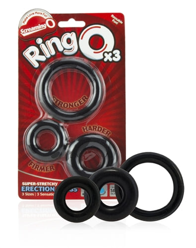 RingO X3 Cock Rings Mixed Pack - Black