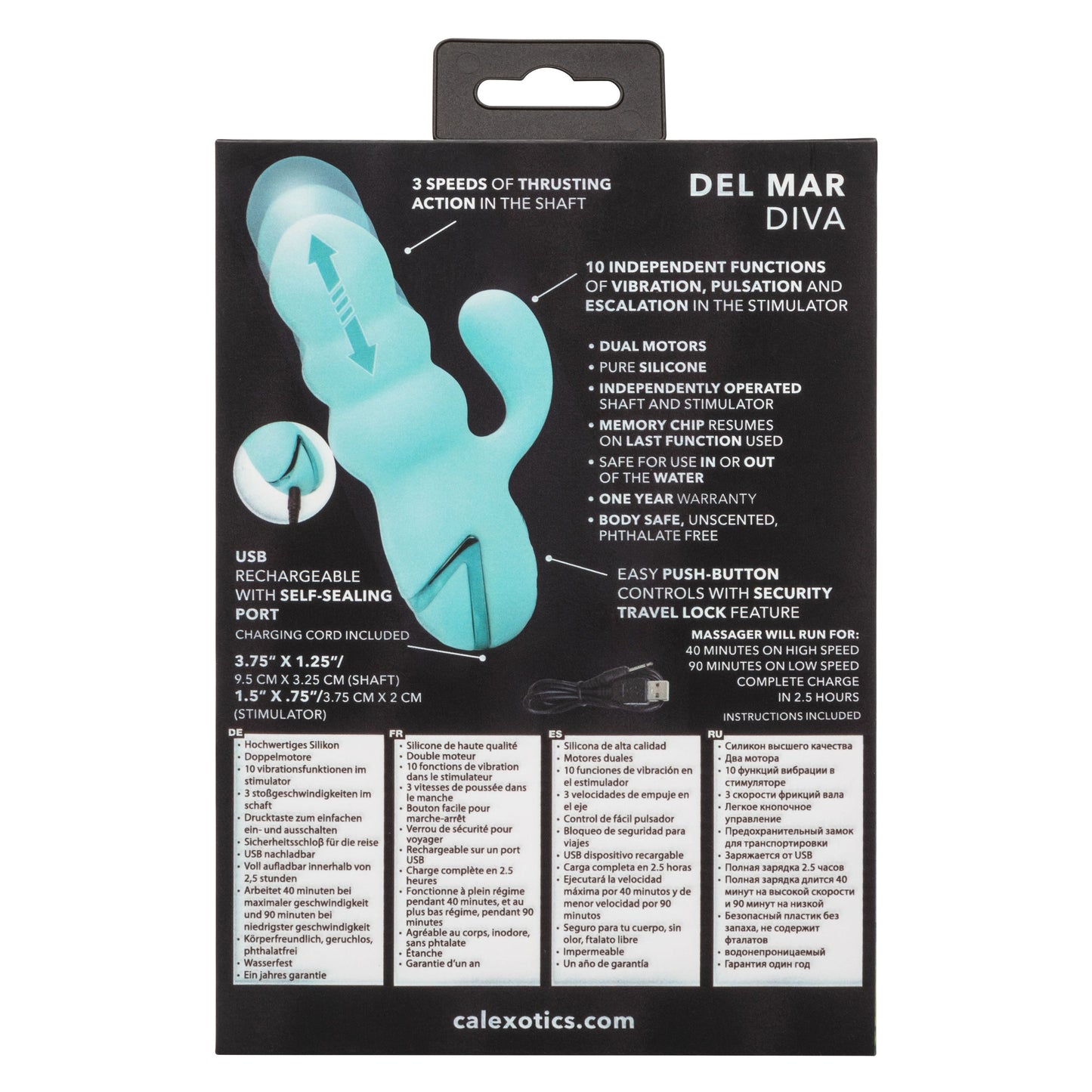 California Dreaming Del Mar Diva Teal Silicone Dual Motor Massager with 10 Vibration Functions =