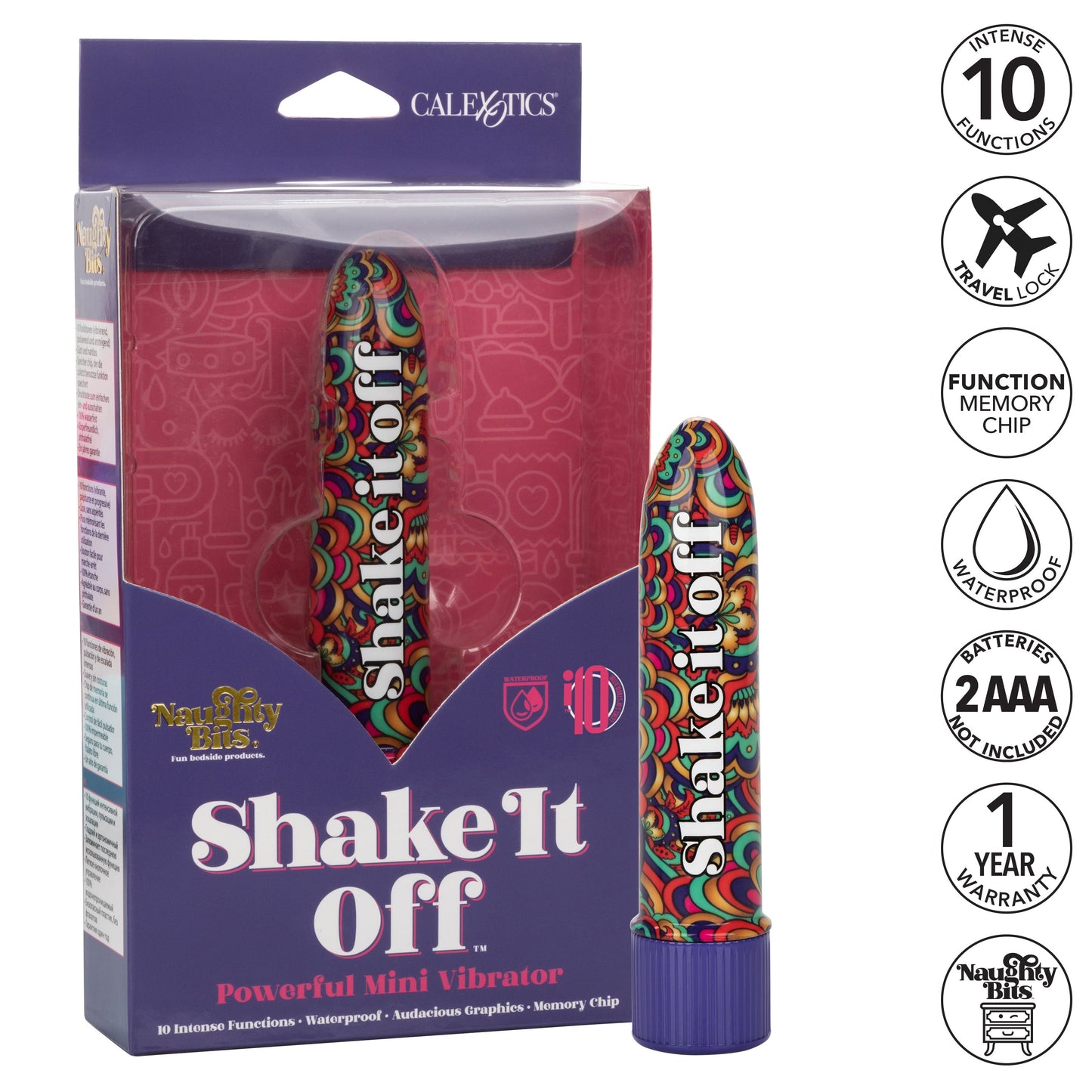 Naughty Bits Shake It Off Powerful Mini Vibrator 4.25 Inch Waterproof Colorful Design