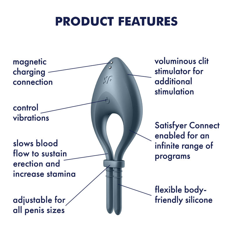 Satisfyer Bullseye Adjustable Dark Blue Penis Ring Vibrator with Bluetooth and App Control