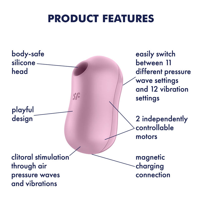 Satisfyer Cotton Candy Lilac Compact Oval Lay-On Vibrator with Pressure Waves and Vibration