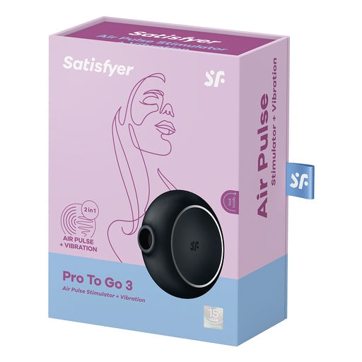 Satisfyer Pro To Go 3 Black Compact Silicone Air Pulse Vibrator with Pressure Waves and Vibration