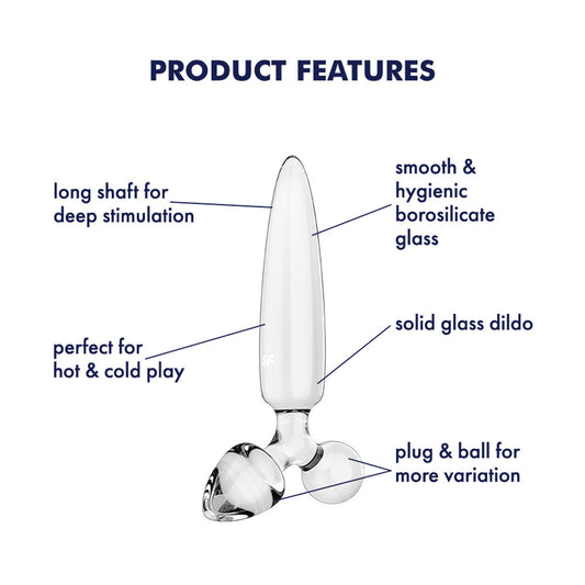 Satisfyer Triple Crystal 1 Transparent – Glass Dildo 21 cm with Two Additional Smaller Plugs