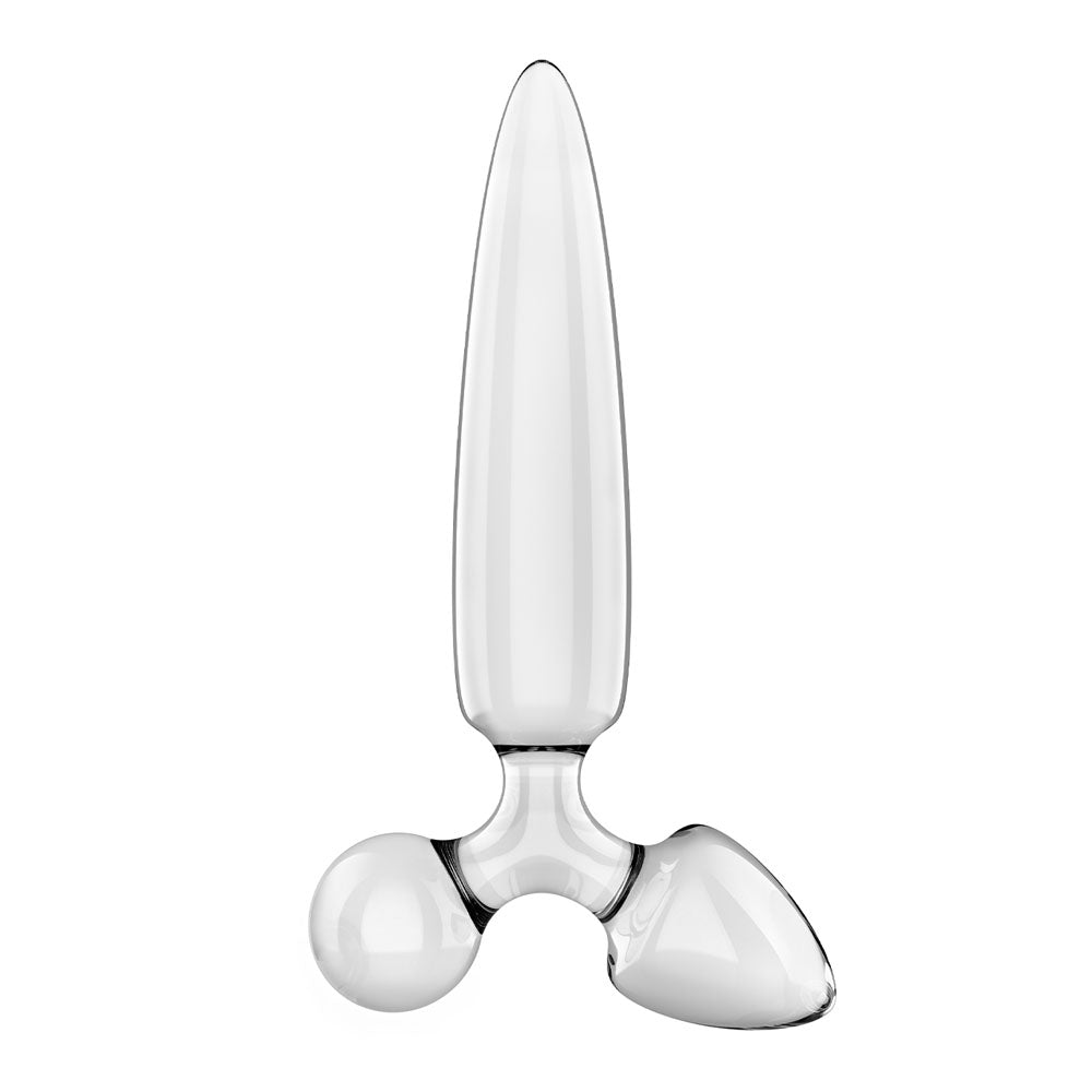 Satisfyer Triple Crystal 1 Transparent – Glass Dildo 21 cm with Two Additional Smaller Plugs
