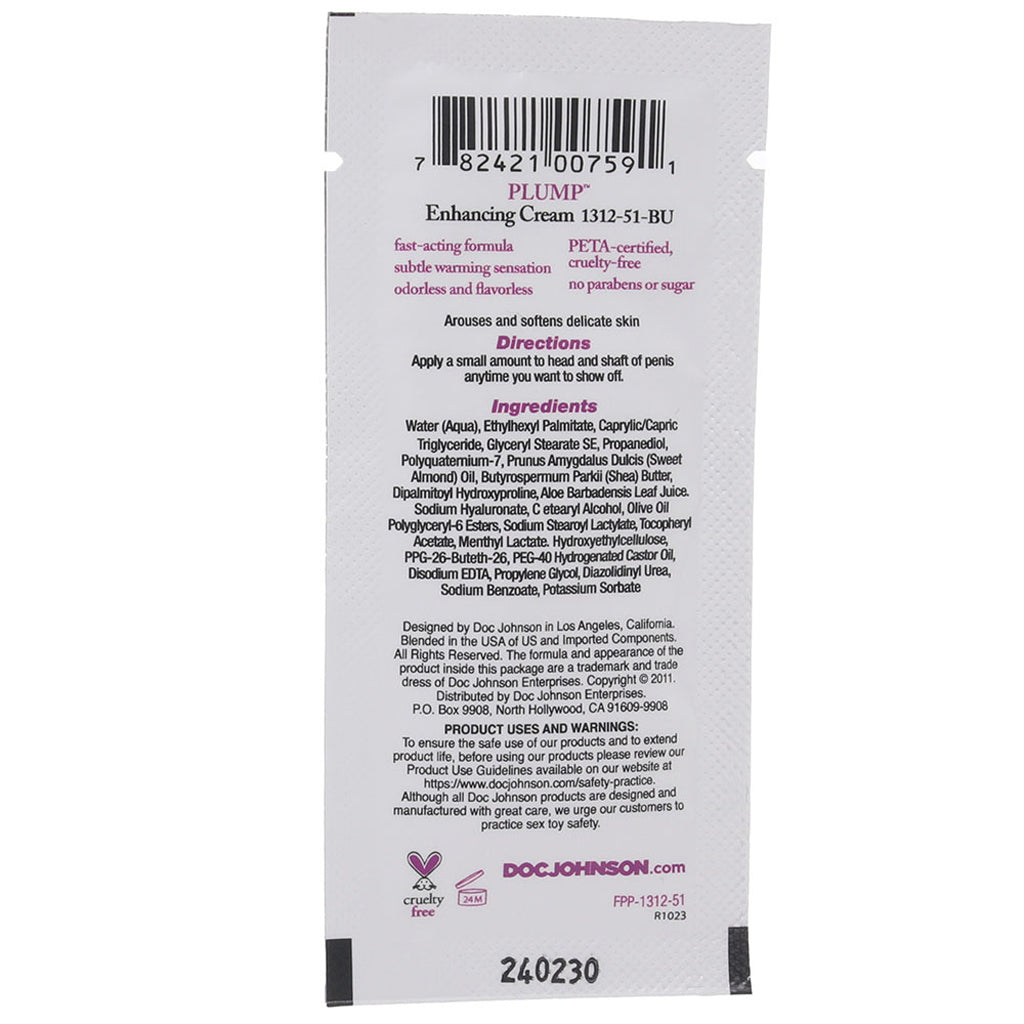 Plump Enhancement Cream.25oz/7.1g Pillow Packs Lubes and Lotions > Sexual Stimulants