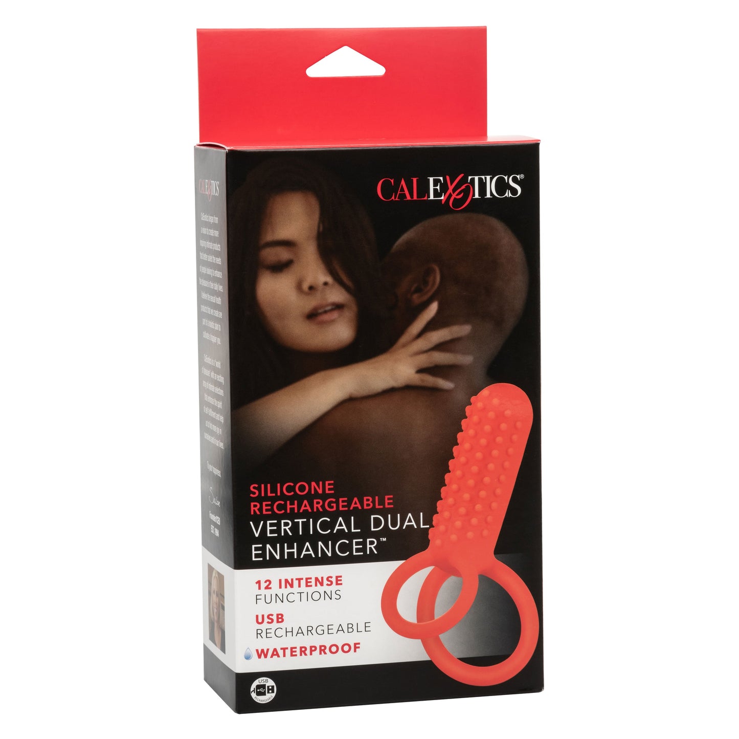 CalExotics Silicone Vertical Dual Enhancer Red Waterproof with 12 Intense Vibration Functions
