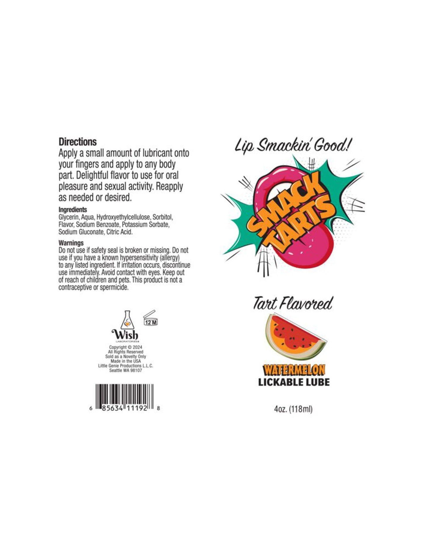 Smack Tarts Sour Watermelon Flavored Lubricant 120ml Tube