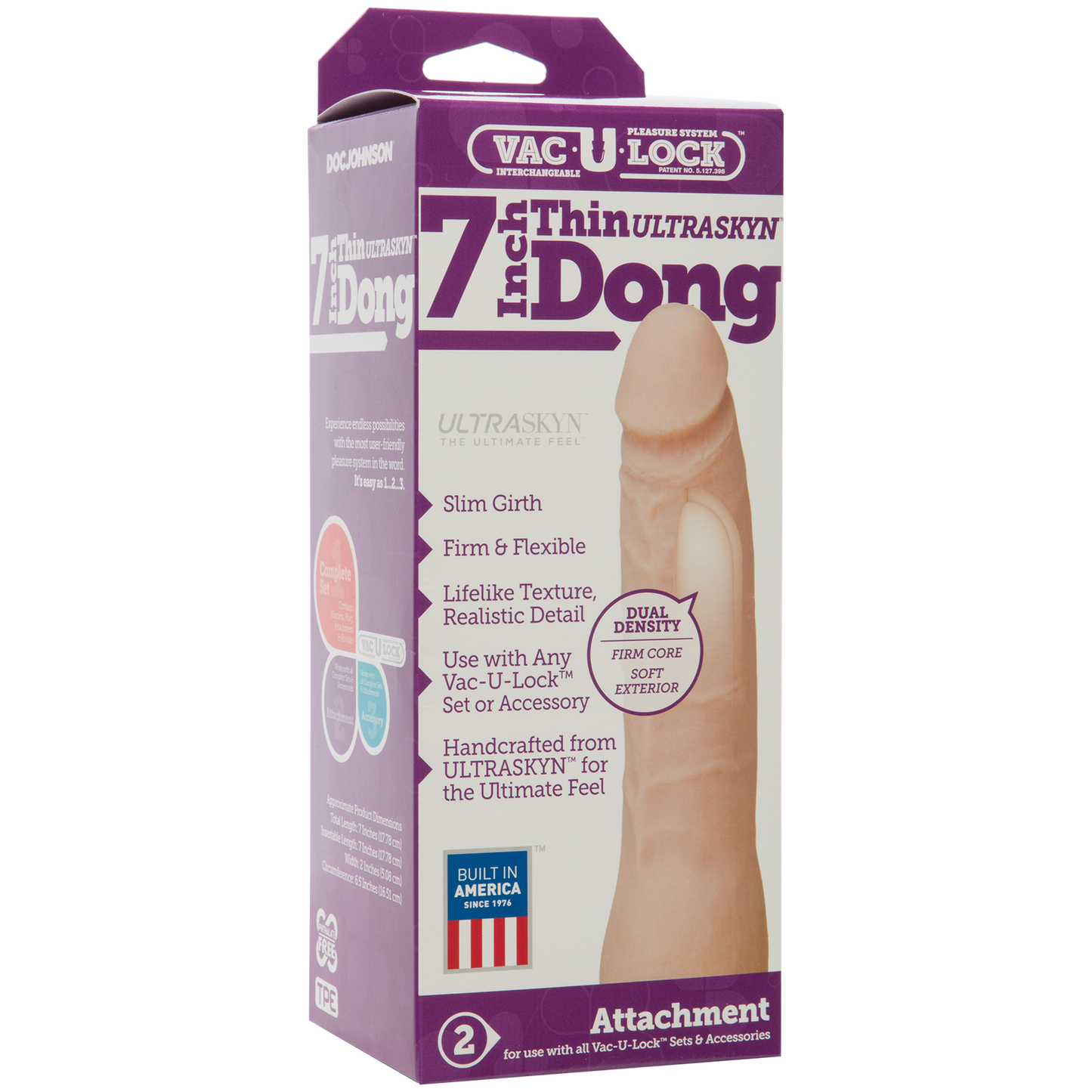 Vac-U-Lock 7 Inch Ultraskyn Thin Dong Vanilla Realistic Toy