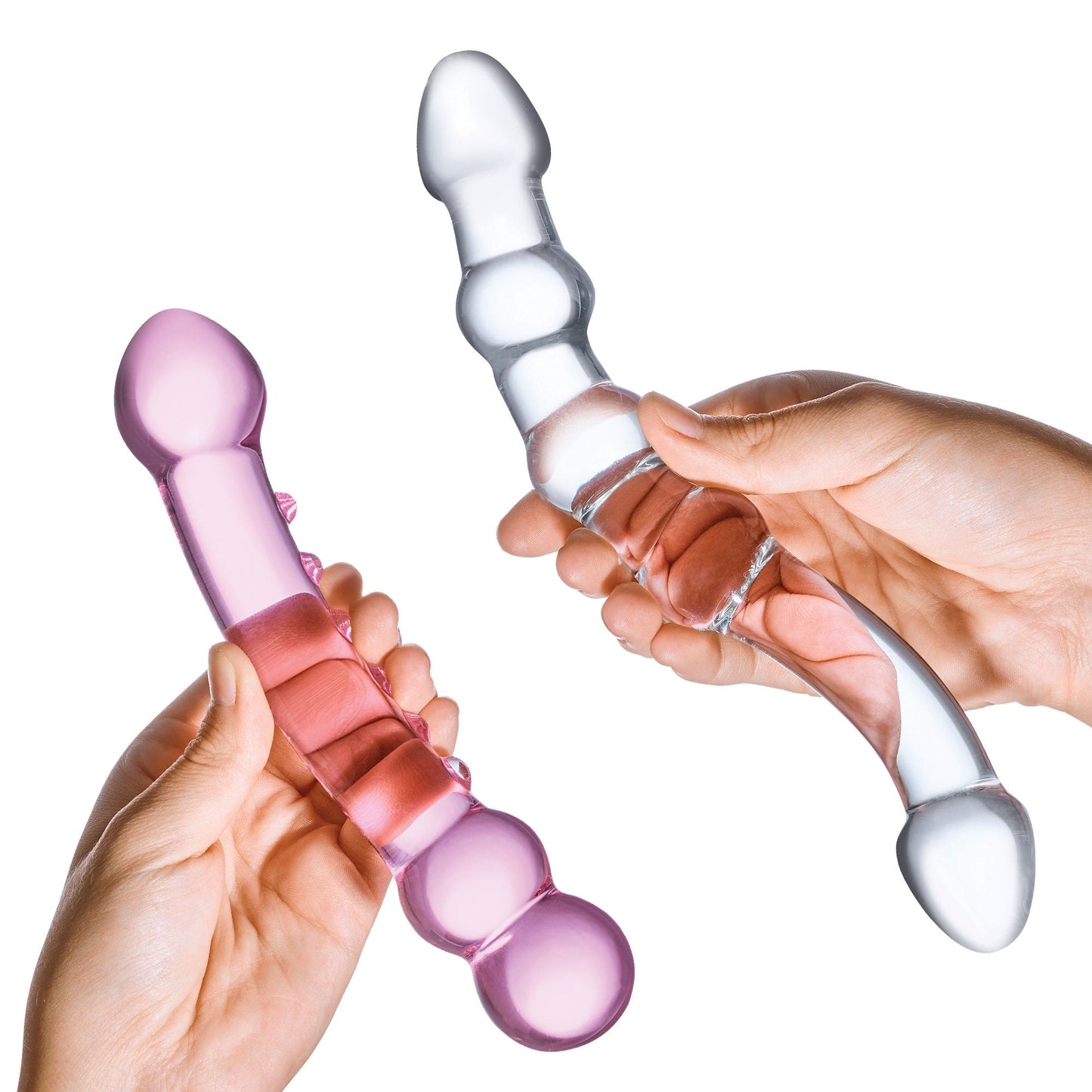 Glas Double Pleasure 6 Inch and 7.5 Inch Two-Piece Glass Dildo Set