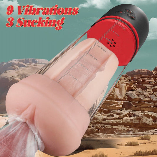 Acmejoy S-HANDE Pussy-Shaped Sleeve 3 Sucking 9 Vibrating Male Enlargement Pumps Penis Pumps