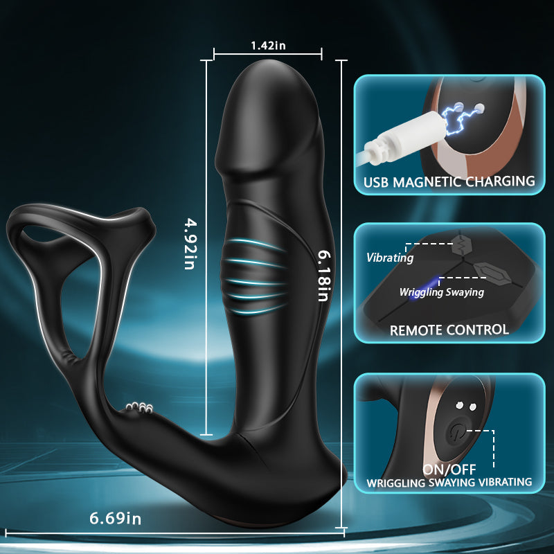 Blossom - 9 Wriggling Swaying Male Prostate Toy with Cock Ring Anal Toys